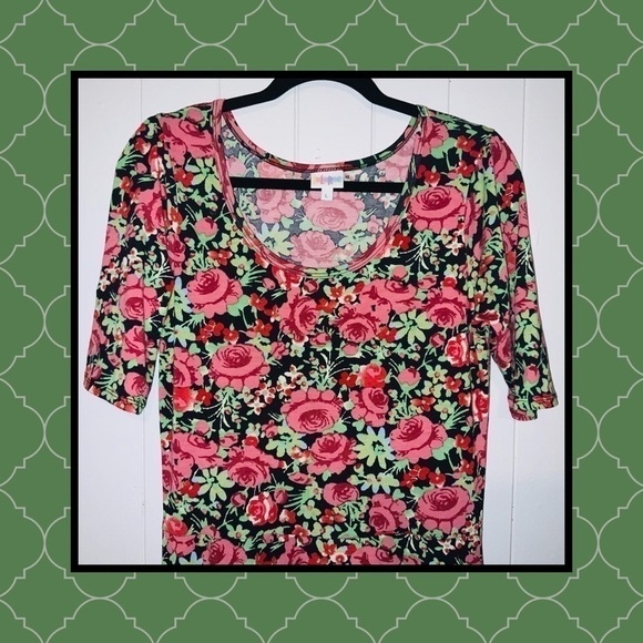 LULAROE New Maria Black with pink and red flowers maxi Lg - Picture 3 of 3